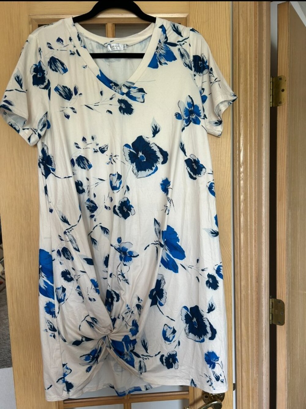 Blue Floral Twist Front T-Shirt Dress